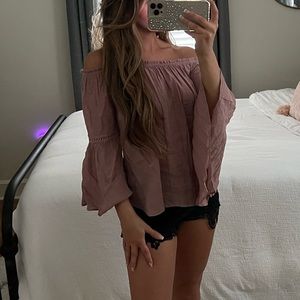Off the shoulder blush top, bell sleeves